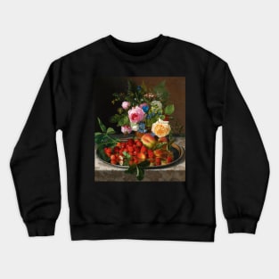 Still Life with Roses and Strawberries on a Silver Salver by Otto Didrik Ottesen Crewneck Sweatshirt